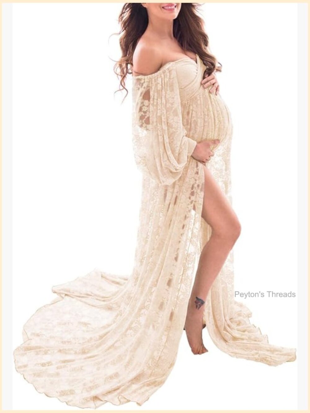 Stretchy Lace Off Shoulder A-line Maxi Maternity Dress for Photoshoot